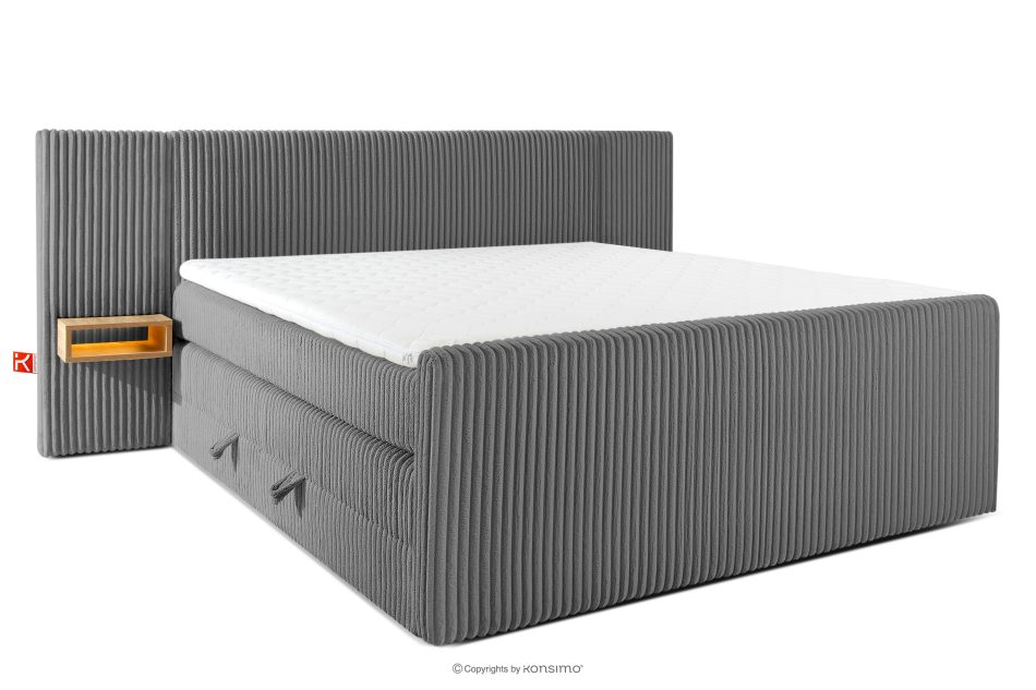 LILIUM PRO Boxspringbett mit LED-Nachttischen Doppelzimmer hart 200 cm Doppelmatratze + Visco-Topper Cordstoff grau grau - Foto 0