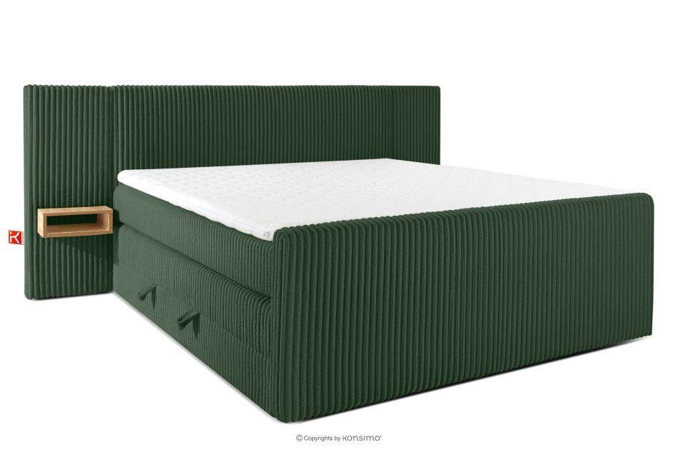 LILIUM PRO Boxspringbett mit LED-Nachttischen Doppelzimmer hart 200 cm Doppelmatratze + Visco-Topper Cordstoff dunkelgrün dunkelgrün - Foto 2