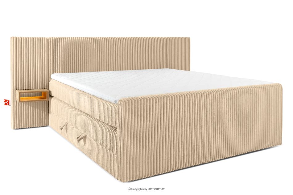 LILIUM PRO Boxspringbett mit LED-Nachttischen Doppelzimmer hart 200 cm Doppelmatratze + Visco-Topper Cordstoff sandfarben sandfarben - Foto 0