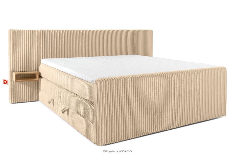 LILIUM PRO Boxspringbett mit LED-Nachttischen Doppelzimmer hart 200 cm Doppelmatratze + Visco-Topper Cordstoff sandfarben sandfarben - Foto 2