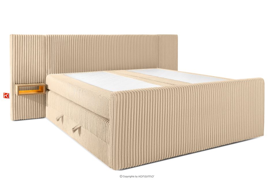 LILIUM PRO Boxspringbett mit LED-Nachttischen Doppelzimmer hart 200 cm Doppelmatratze + Visco-Topper Cordstoff sandfarben sandfarben - Foto 3