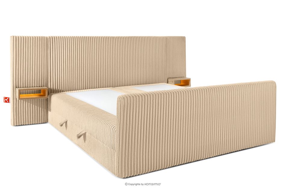 LILIUM PRO Boxspringbett mit LED-Nachttischen Doppelzimmer hart 200 cm Doppelmatratze + Visco-Topper Cordstoff sandfarben sandfarben - Foto 4
