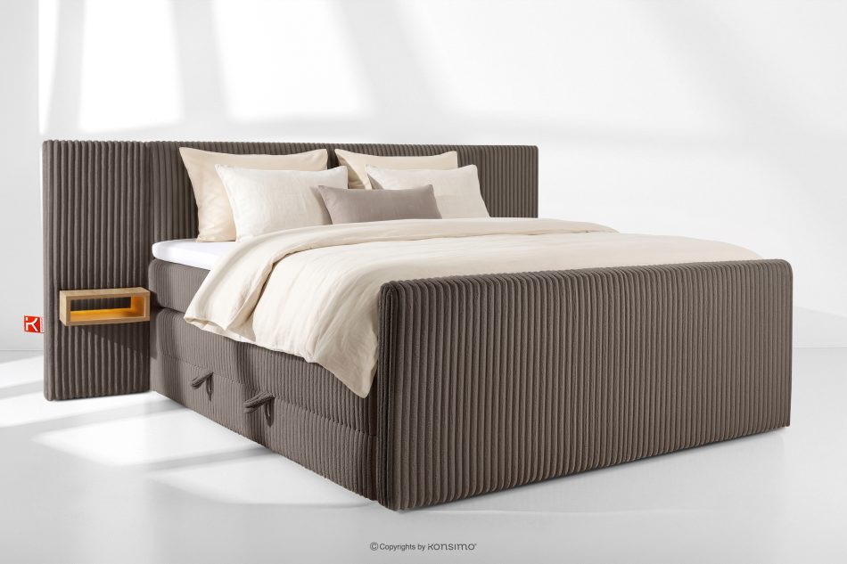 LILIUM PRO Boxspringbett mit LED-Nachttischen Doppelzimmer hart 200 cm Doppelmatratze + Visco-Topper Cordstoff braun braun - Foto 1