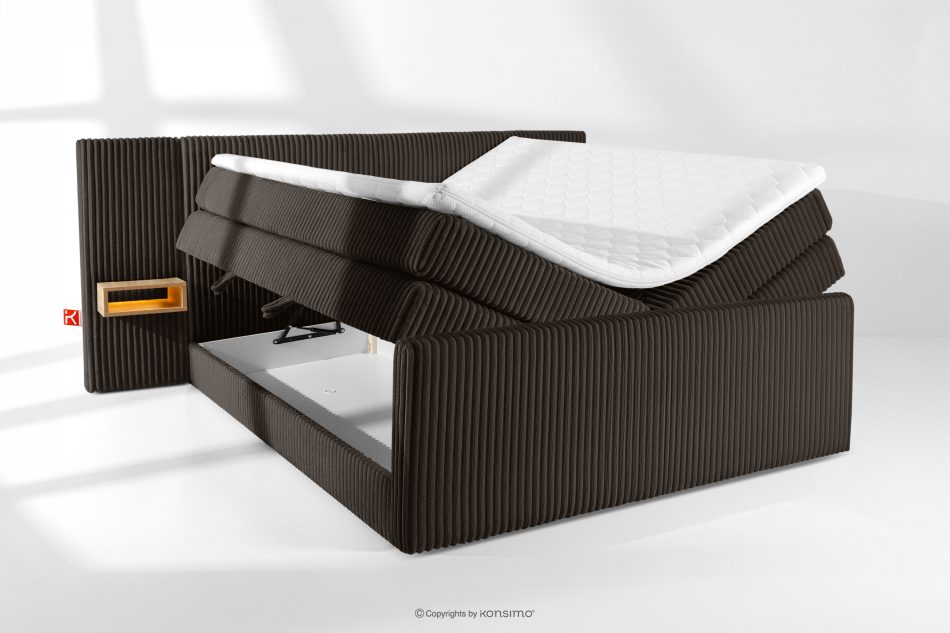 LILIUM PRO Boxspringbett mit LED-Nachttischen Doppelzimmer hart 200 cm Doppelmatratze + Visco-Topper Cordstoff dunkelbraun dunkelbraun - Foto 8