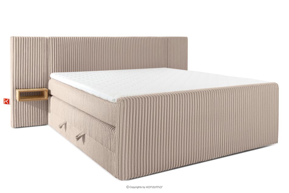 LILIUM PRO Boxspringbett mit LED-Nachttischen Doppelzimmer hart 200 cm Doppelmatratze + Visco-Topper Cordstoff taupe taupe - Foto 2