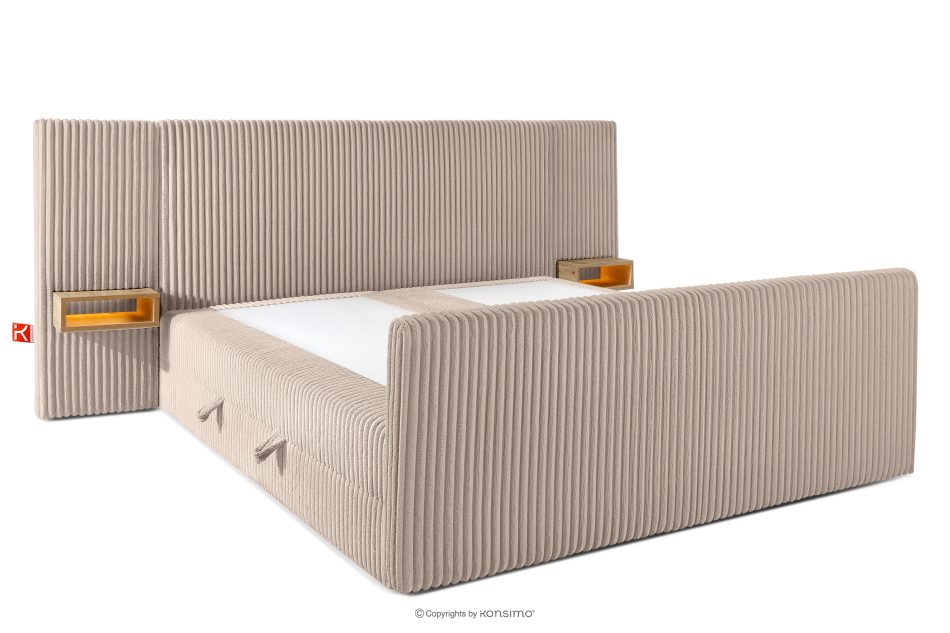 LILIUM PRO Boxspringbett mit LED-Nachttischen Doppelzimmer hart 200 cm Doppelmatratze + Visco-Topper Cordstoff taupe taupe - Foto 4
