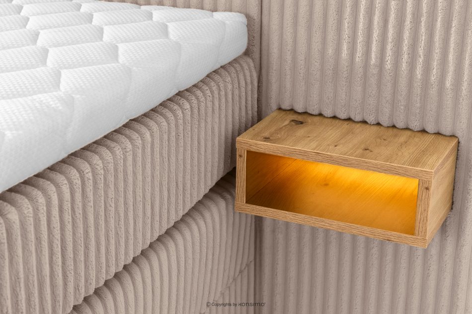 LILIUM PRO Boxspringbett mit LED-Nachttischen Doppelzimmer hart 200 cm Doppelmatratze + Visco-Topper Cordstoff taupe taupe - Foto 16
