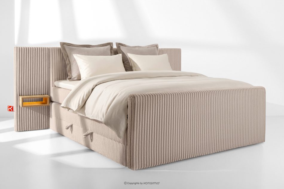 LILIUM PRO Boxspringbett mit LED-Nachttischen Doppelzimmer hart 200 cm Doppelmatratze + Visco-Topper Cordstoff taupe taupe - Foto 1