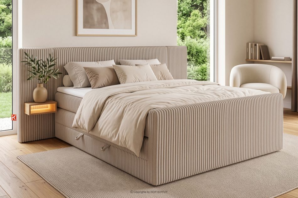 LILIUM PRO Boxspringbett mit LED-Nachttischen Doppelzimmer hart 200 cm Doppelmatratze + Visco-Topper Cordstoff taupe taupe - Foto 21