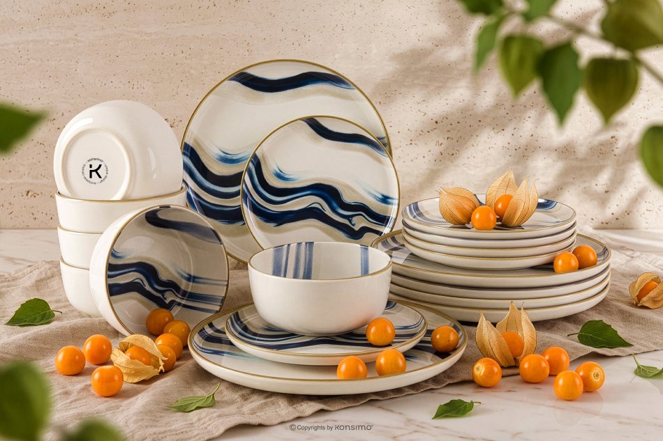 DALLI Essgeschirr-Set im skandinavischen Stil 6 Personen (18 Stück) blau/beige/olivgrün blau/beige/olivgrün - Foto 1