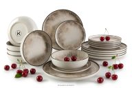 Essgeschirr-Set japandi 6 Personen (18 Stück) beige/grau/dunkelblau