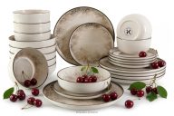 Essgeschirr-Set japandi 6 Personen (24 Stück) beige/grau/dunkelblau