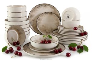 KERI, https://konsimo.de/kollektion/keri/ Essgeschirr-Set japandi 6 Personen (24 Stück) beige/grau/dunkelblau beige/grau/dunkelblau - Foto