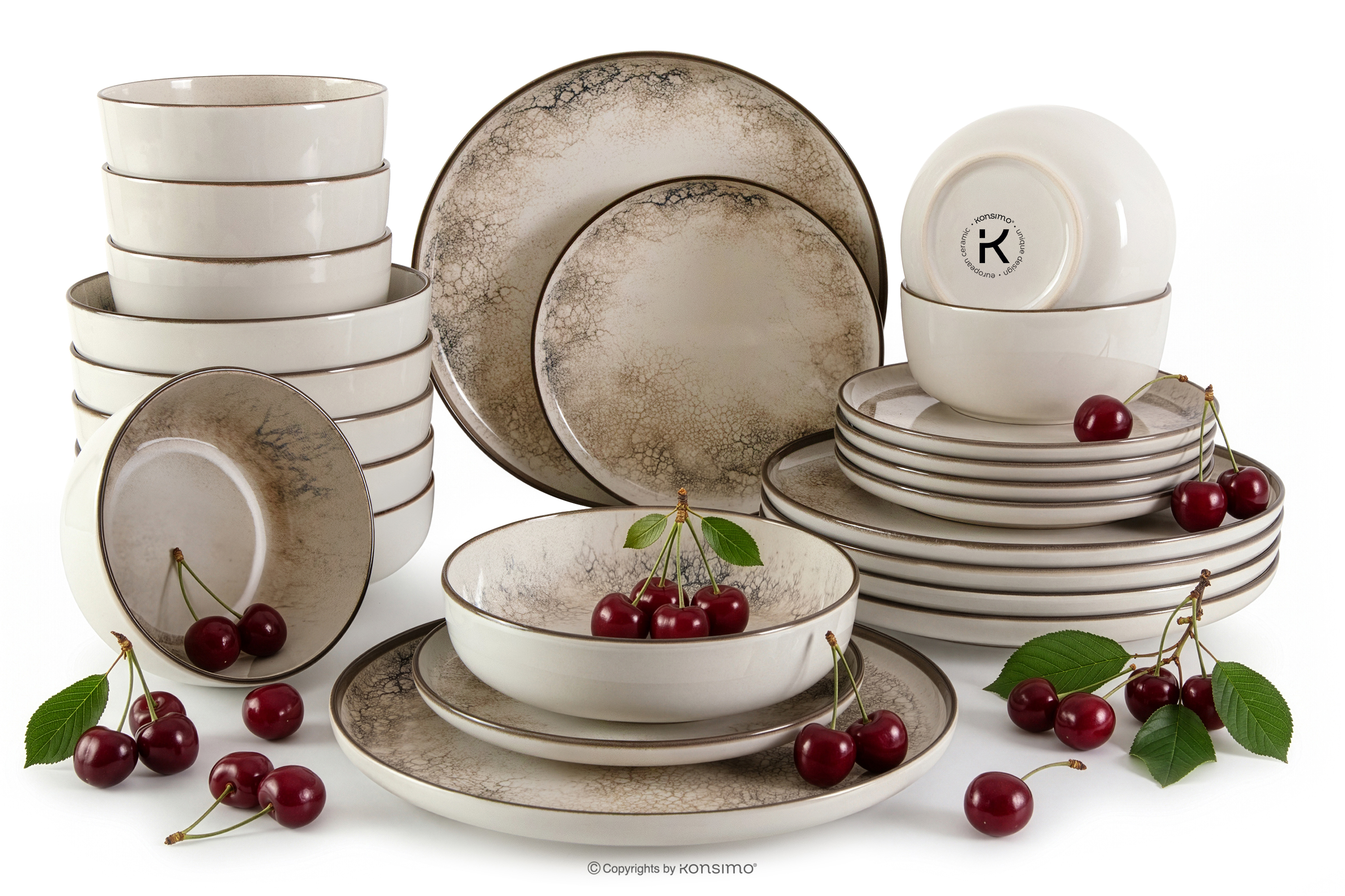 Essgeschirr-Set japandi 6 Personen (24 Stück) beige/grau/dunkelblau