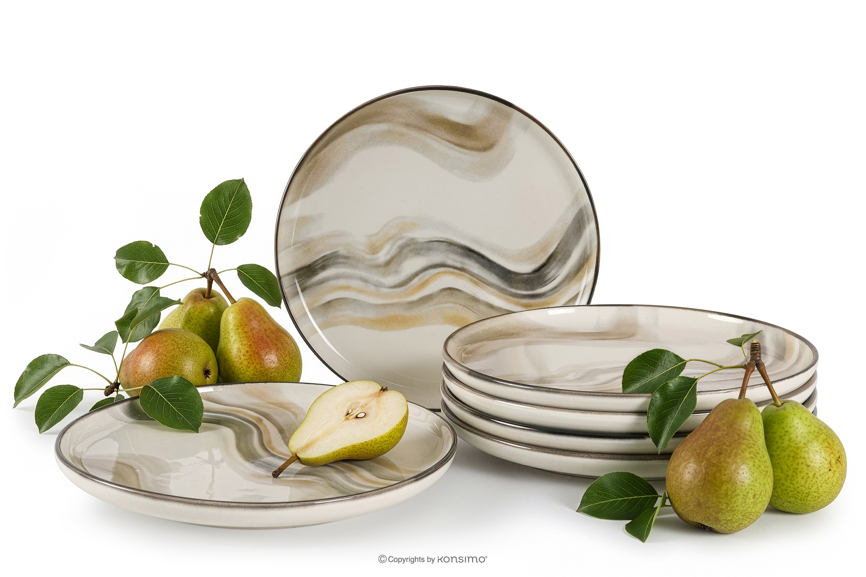 Dessertteller im nordischen Stil 6 Stück grau/sandfarben/beige