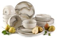 Essgeschirr-Set nordischer Stil 6 Personen (18 Stück) grau/sandfarben/beige