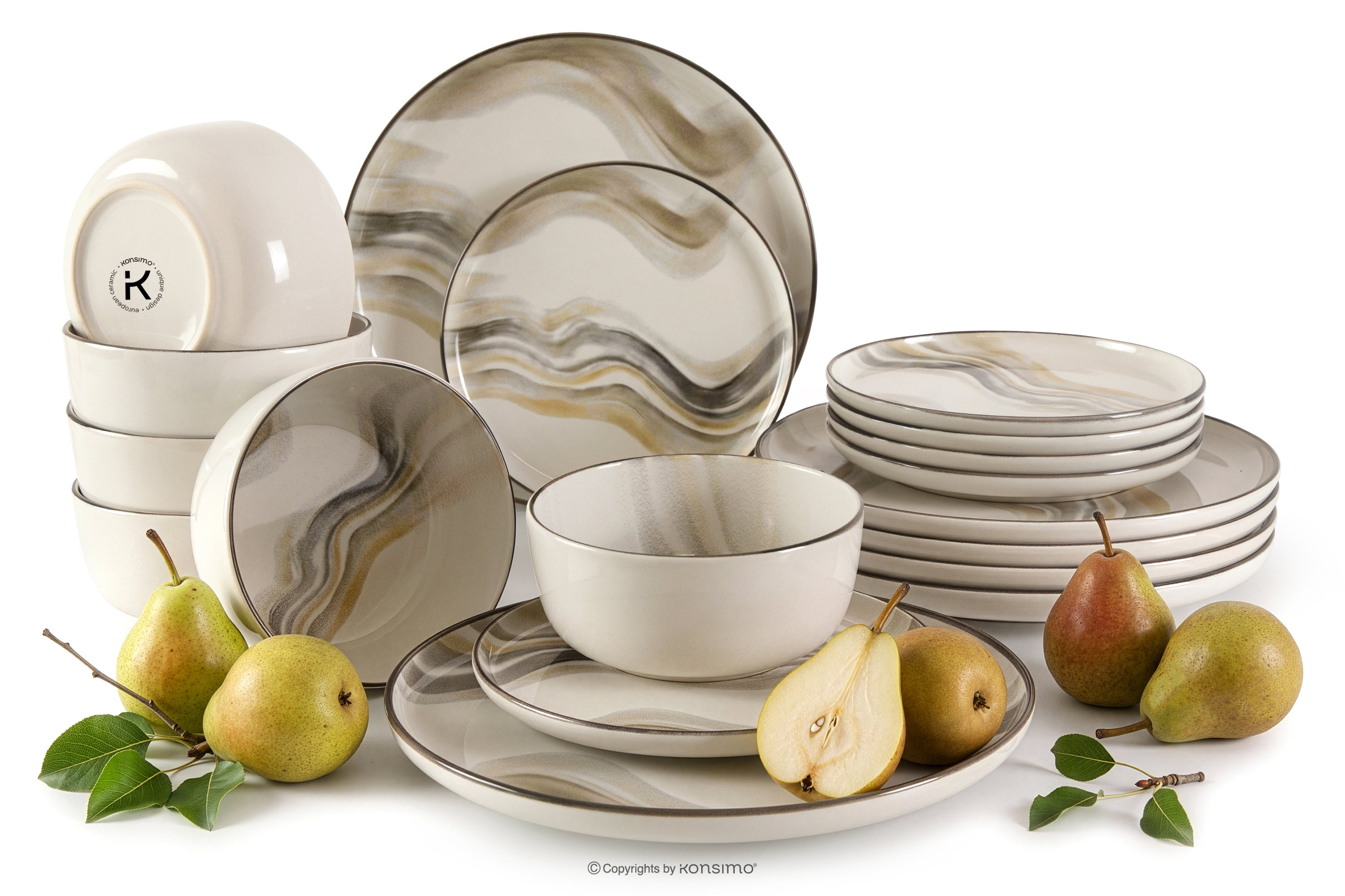 Essgeschirr-Set nordischer Stil 6 Personen (18 Stück) grau/sandfarben/beige