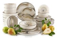 Essgeschirr-Set 6 Personen (24 Stück) grau/sandfarben/beige