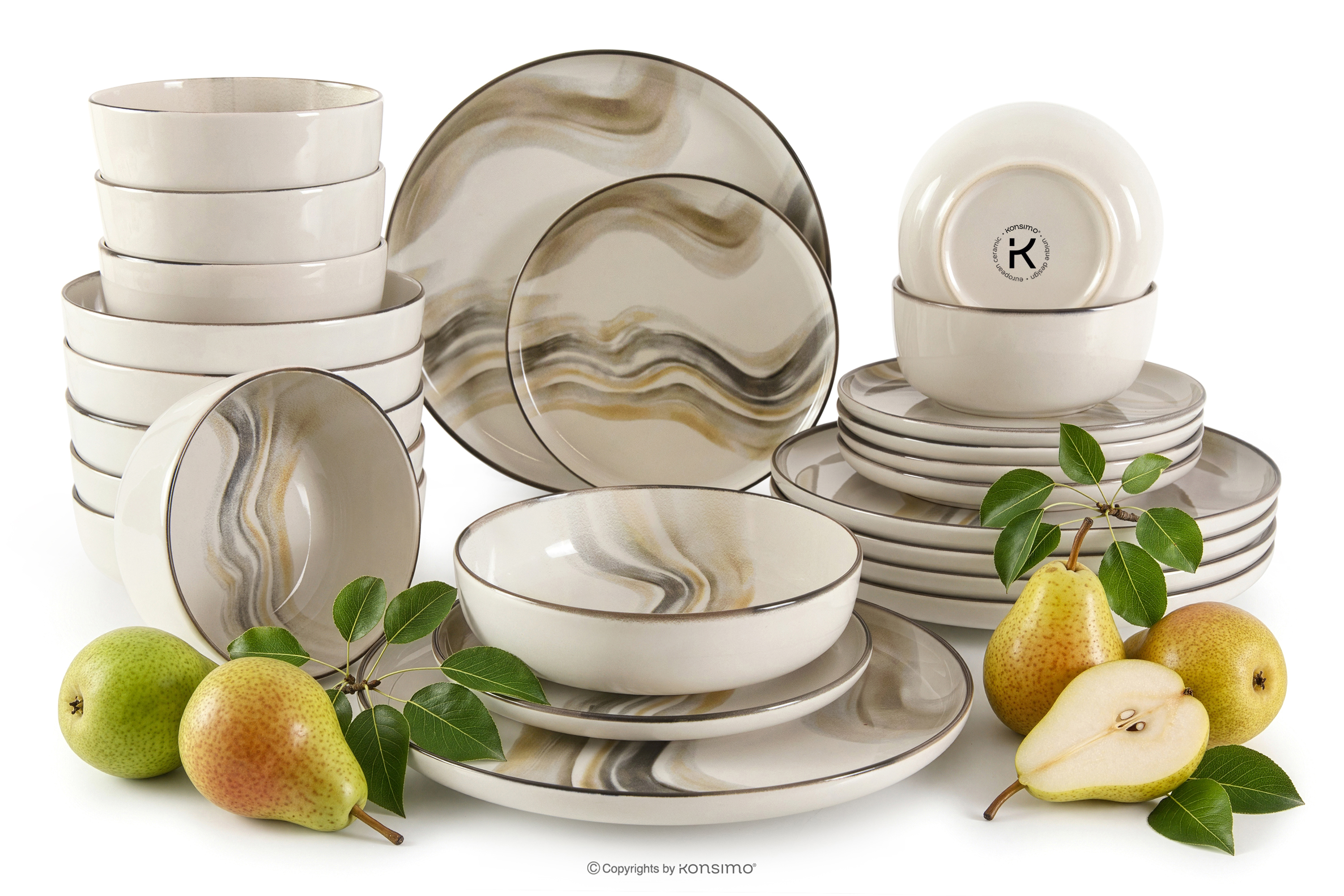 Essgeschirr-Set 6 Personen (24 Stück) grau/sandfarben/beige