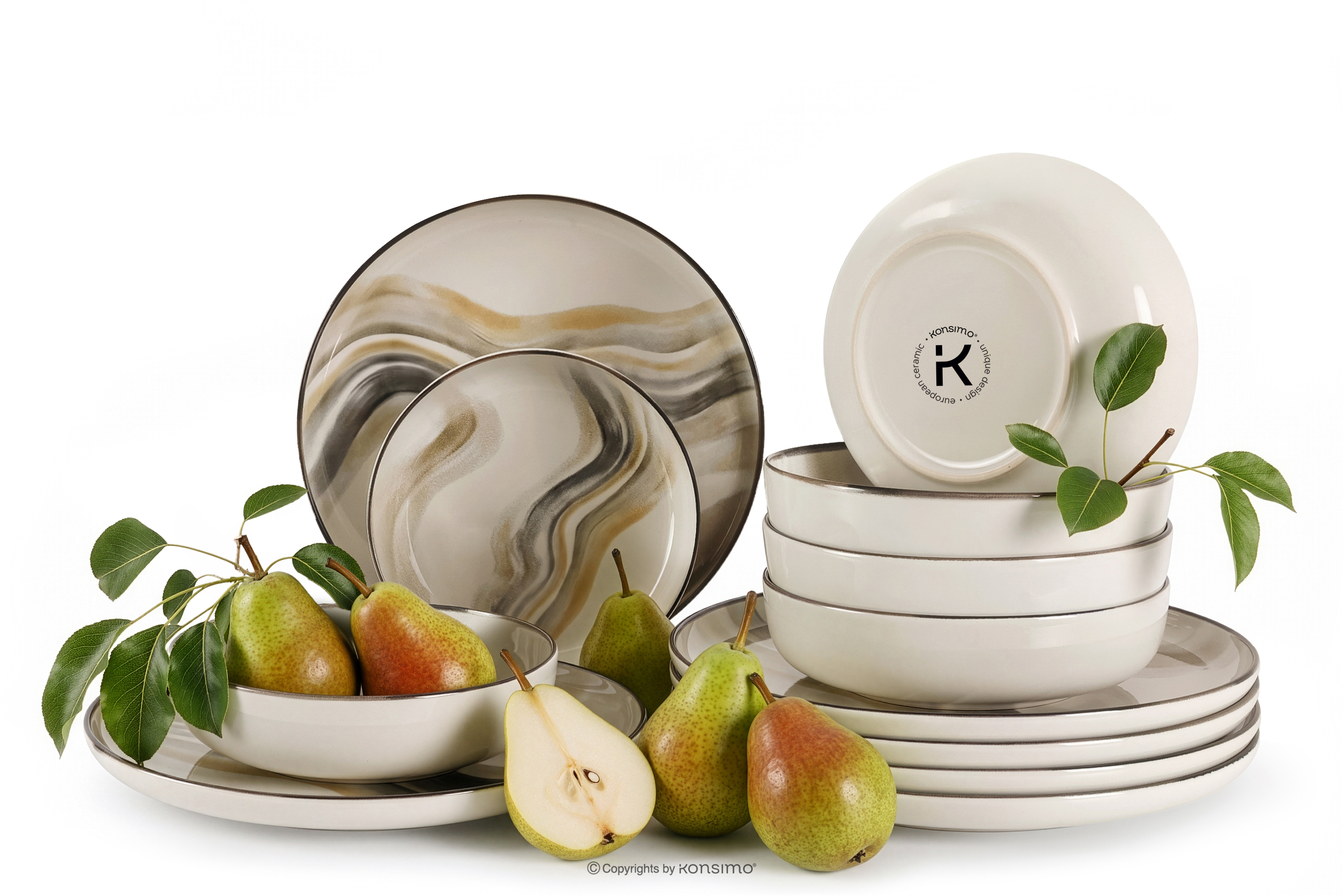 Essgeschirr-Set 6 Personen (12 Stück) grau/sandfarben/beige