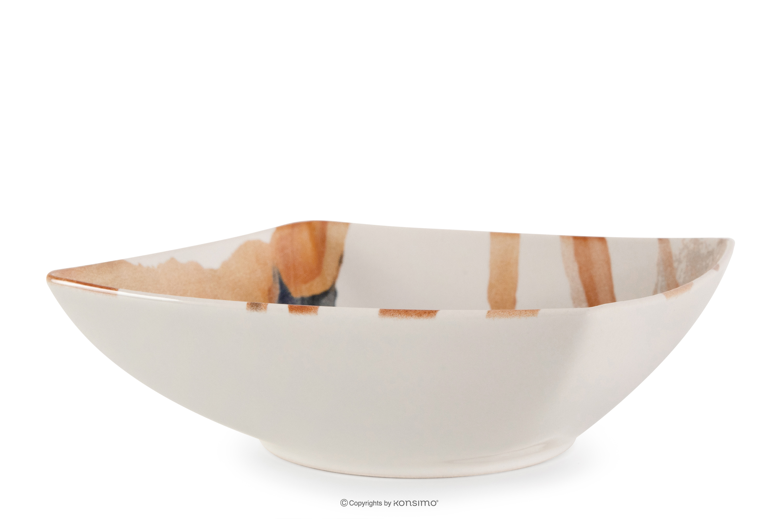 Tiefer Teller quadratischer Boho-Stil braun/beige/dunkelblau