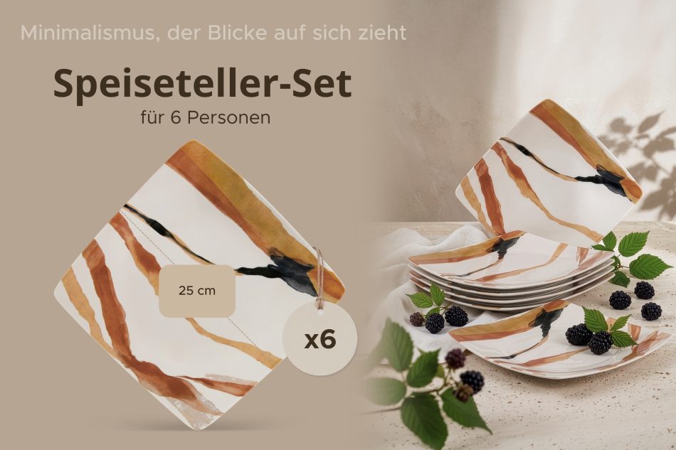 RONARI Speiseteller quadratischer Boho-Stil 6 Stück braun/beige/dunkelblau braun/beige/dunkelblau - Foto 7