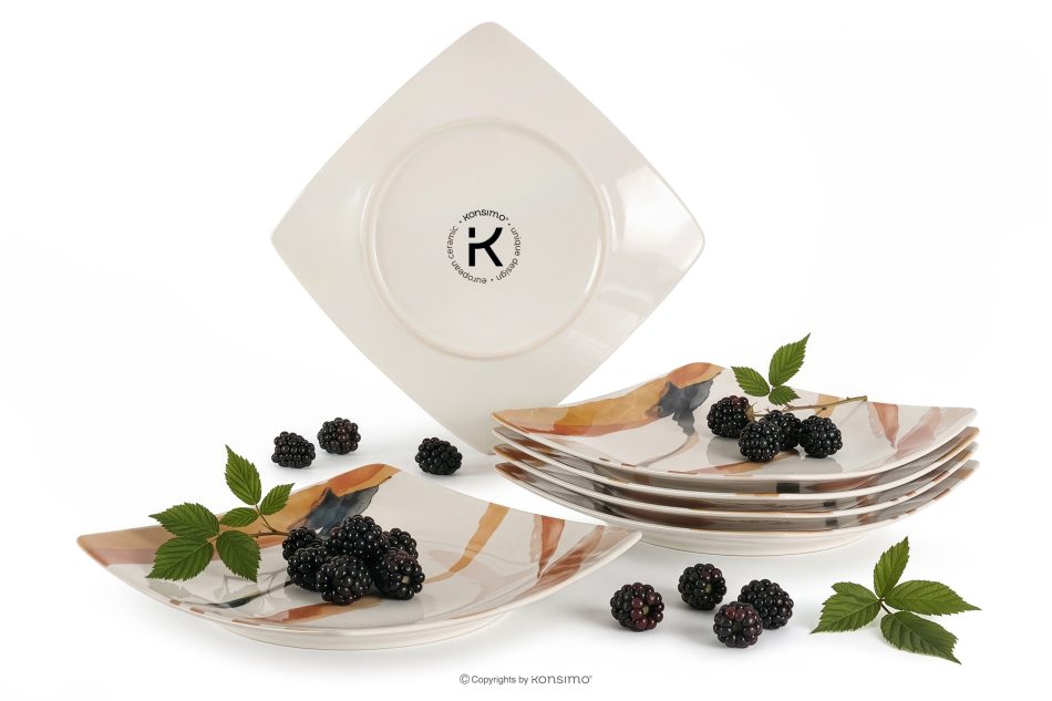 RONARI Dessertteller quadratischer Boho-Stil 6 Stück braun/beige/dunkelblau braun/beige/dunkelblau - Foto 2