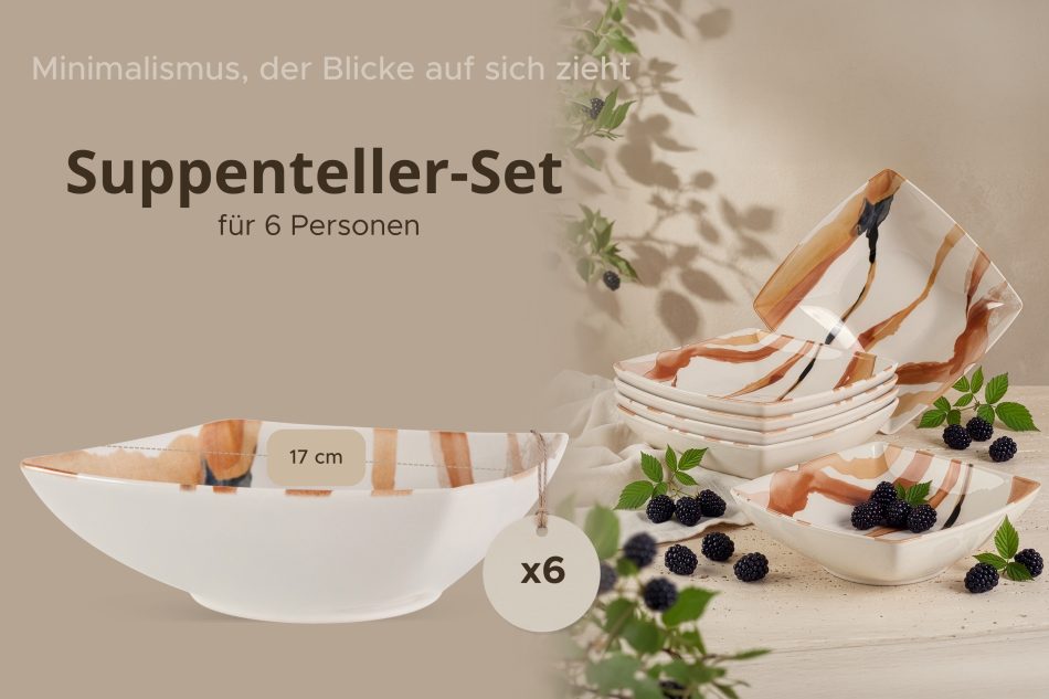 RONARI Tiefer Teller quadratischer Boho-Stil 6 Stück braun/beige/dunkelblau braun/beige/dunkelblau - Foto 6