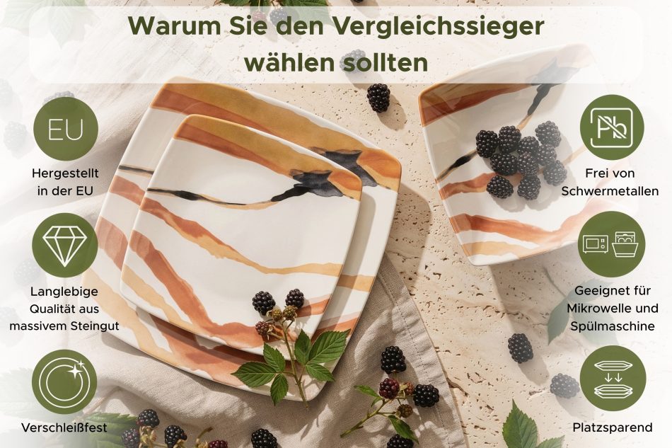 RONARI Essgeschirr-Set quadratischer Boho-Stil 6 Personen (12 Stück) braun/beige/dunkelblau braun/beige/dunkelblau - Foto 13