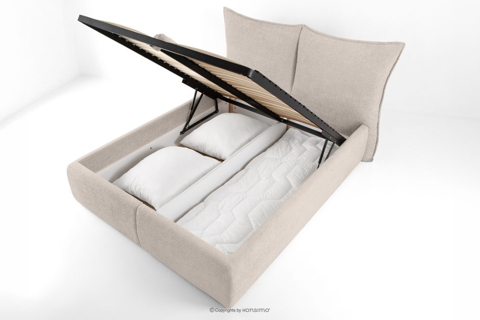 CONSO Bett ohne Füße mit Lattenrost und weichem Kopfteil beige Chenillestoff 140 beige - Foto 7