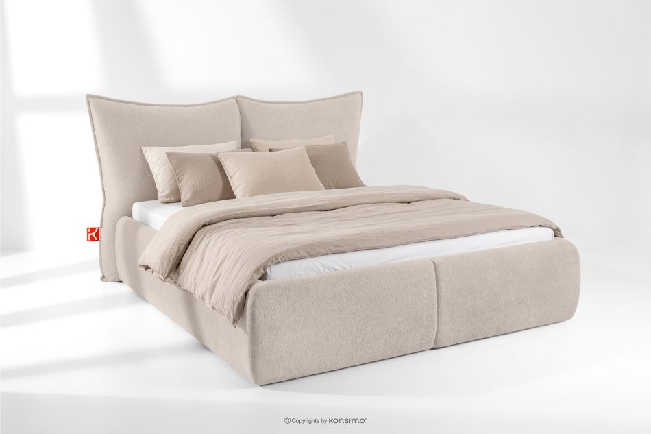 CONSO Bett ohne Füße mit Lattenrost und weichem Kopfteil beige Chenillestoff 140 beige - Foto 1