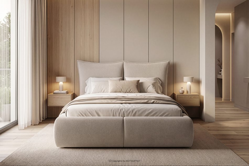 CONSO Bett ohne Füße mit Lattenrost und weichem Kopfteil beige Chenillestoff 140 beige - Foto 18