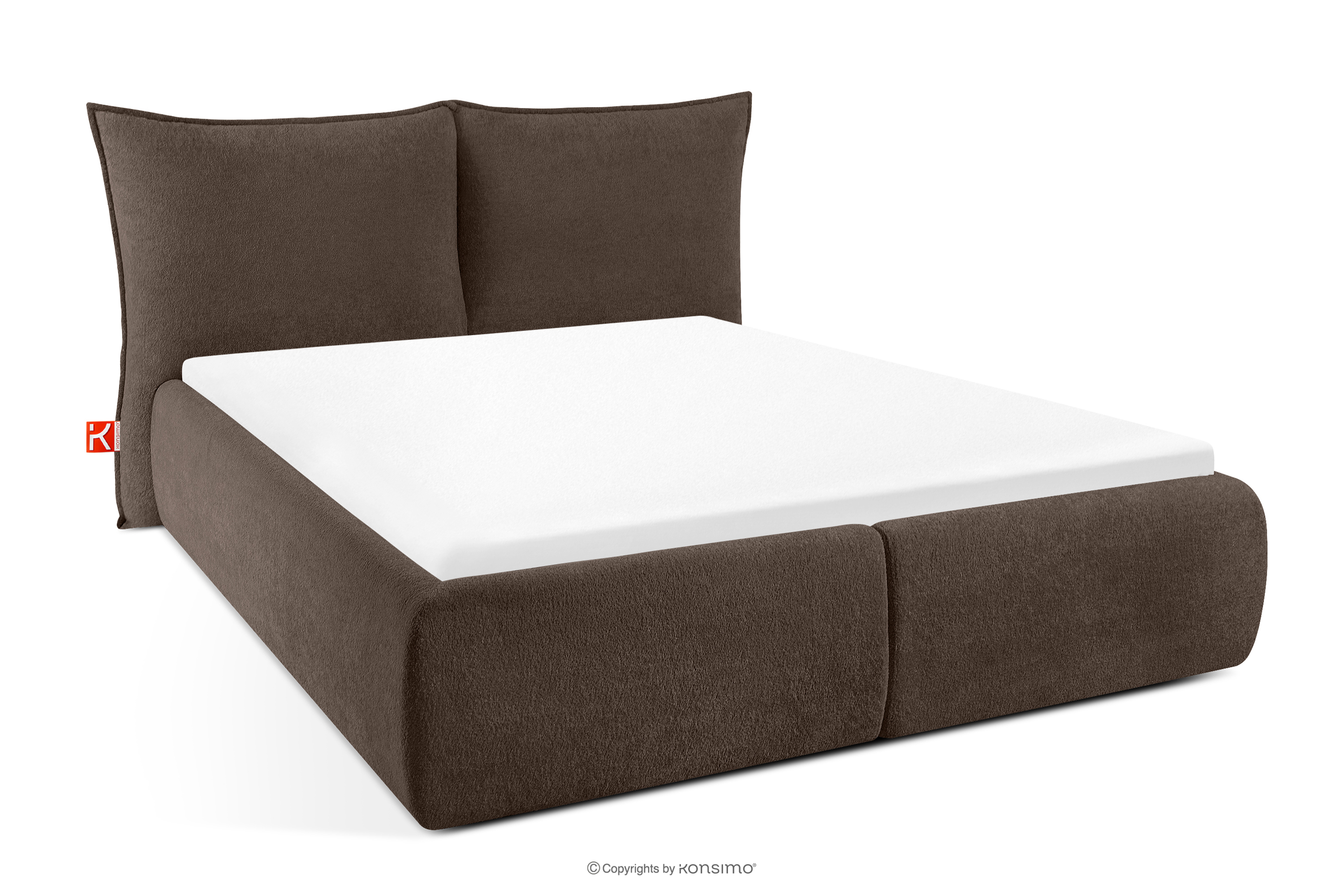 Bett ohne Füße mit Lattenrost und weichem Kopfteil dunkelbraun Chenillestoff 140