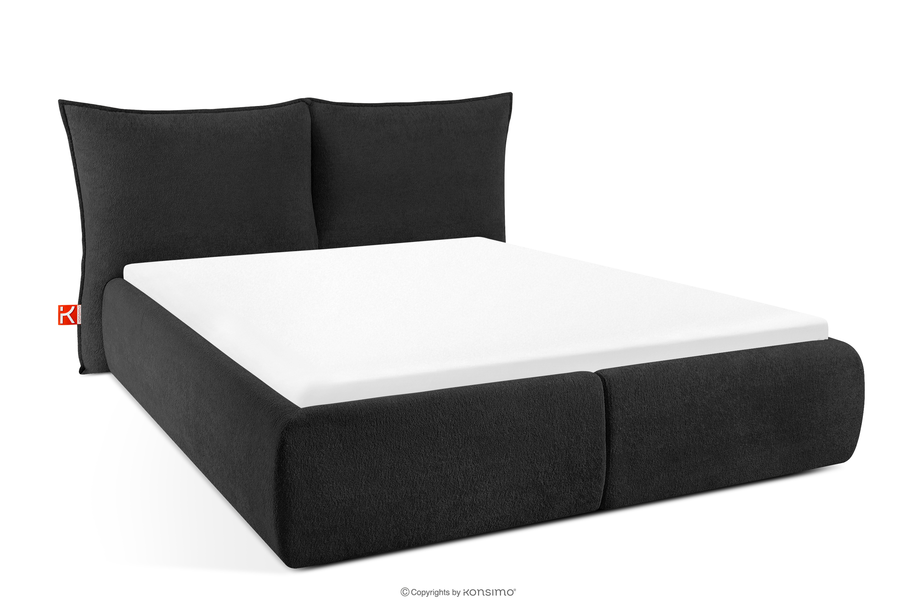 Bett mit Lattenrost und weichem Kopfteil schwarzer Chenillestoff 160