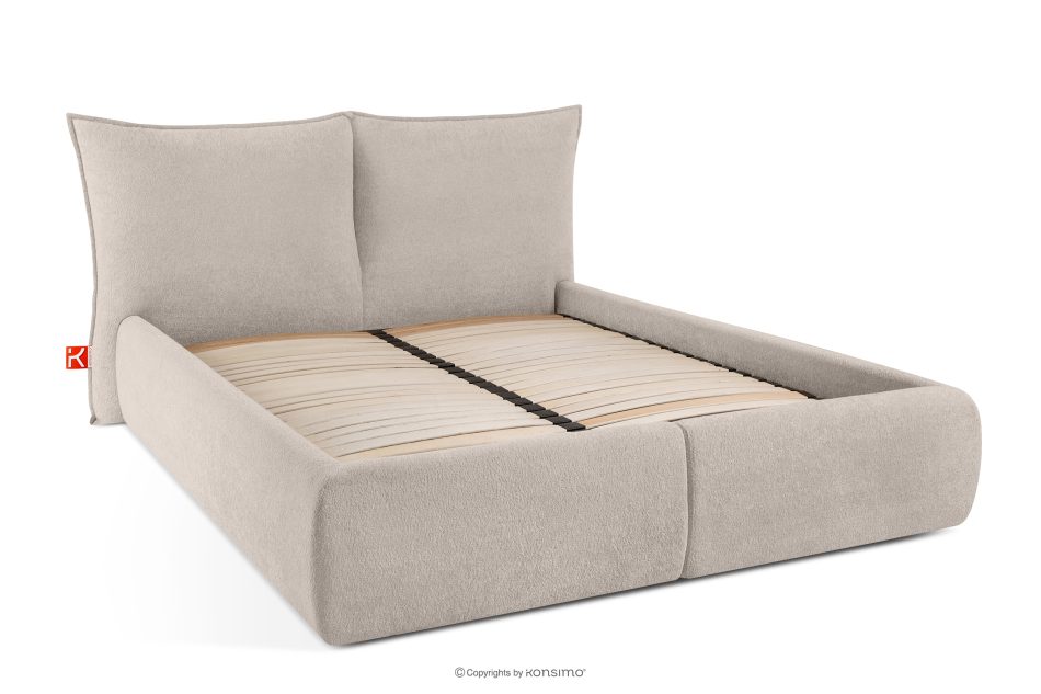CONSO Bett mit Lattenrost und weichem Kopfteil beige Chenillestoff 160 beige - Foto 2