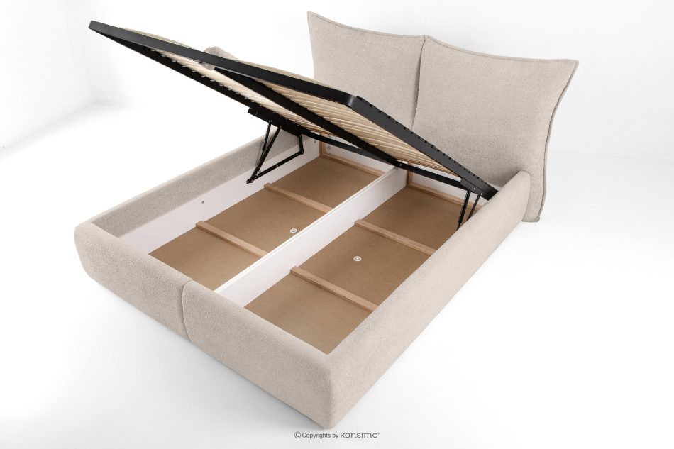 CONSO Bett mit Lattenrost und weichem Kopfteil beige Chenillestoff 160 beige - Foto 6