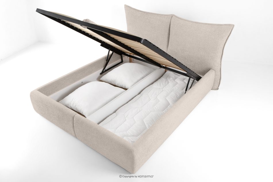 CONSO Bett mit Lattenrost und weichem Kopfteil beige Chenillestoff 160 beige - Foto 7