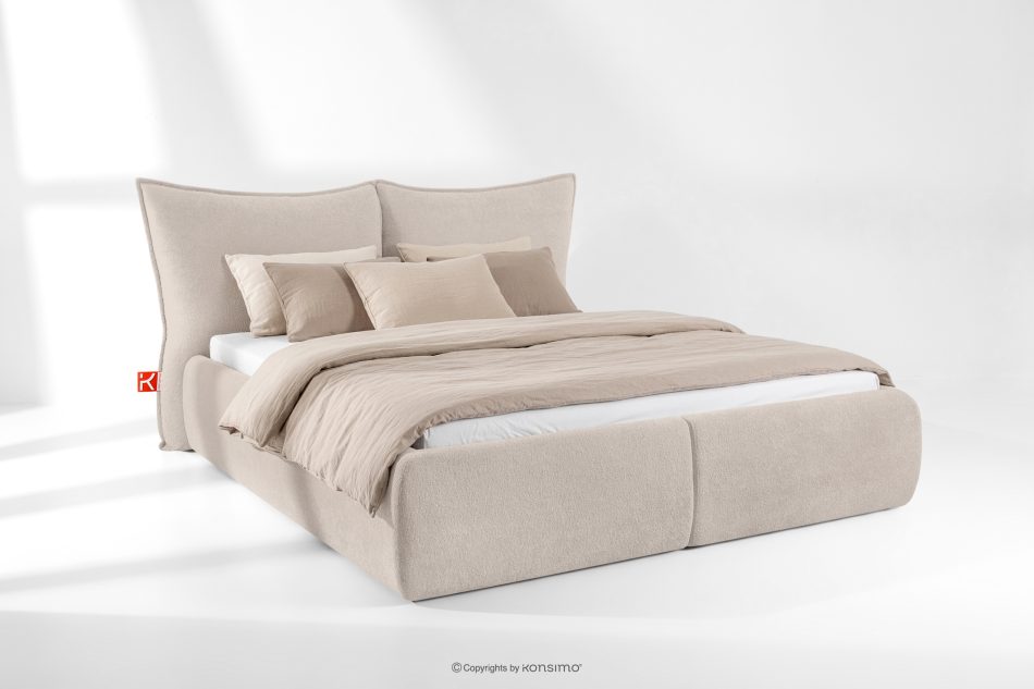 CONSO Bett mit Lattenrost und weichem Kopfteil beige Chenillestoff 160 beige - Foto 1