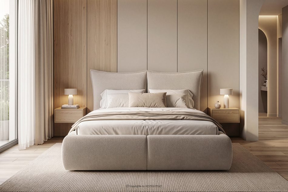 CONSO Bett mit Lattenrost und weichem Kopfteil beige Chenillestoff 160 beige - Foto 18