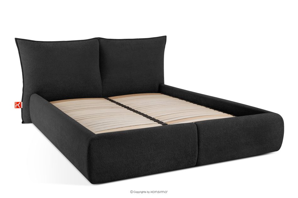 CONSO Bett mit weichem Kopfteil und Lattenrost schwarz Chenillestoff 180 schwarz - Foto 2
