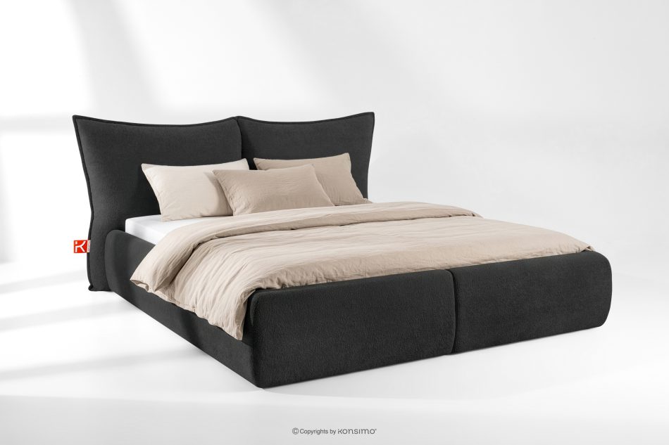 CONSO Bett mit weichem Kopfteil und Lattenrost schwarz Chenillestoff 180 schwarz - Foto 1