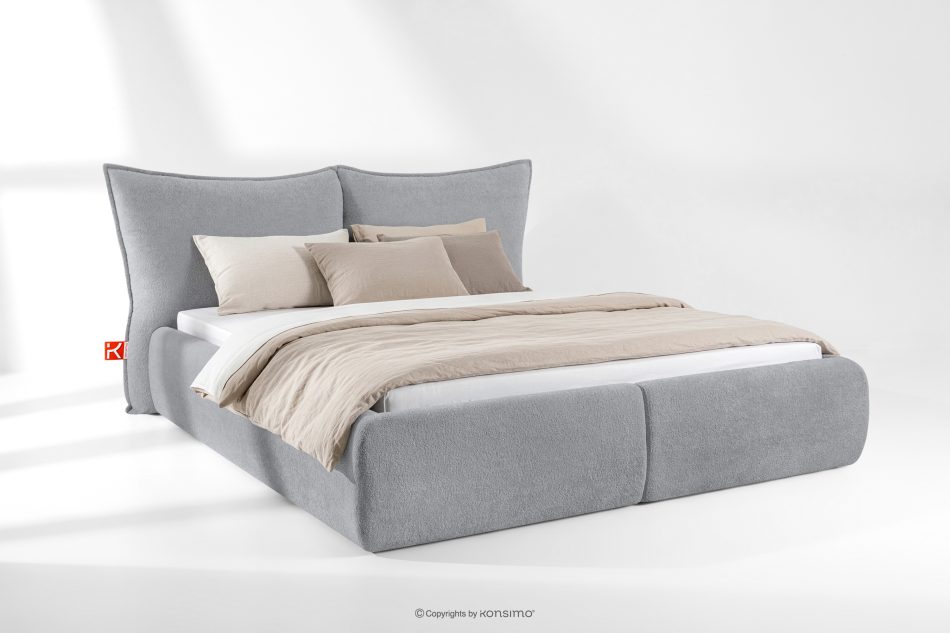 CONSO Bett mit weichem Kopfteil und Lattenrost grau Chenillestoff 180 grau - Foto 1