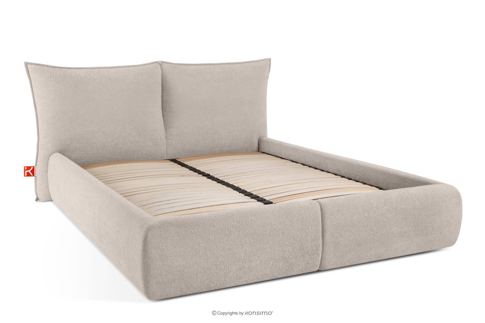 CONSO Bett mit weichem Kopfteil und Lattenrost beige Chenillestoff 180 beige - Foto 2