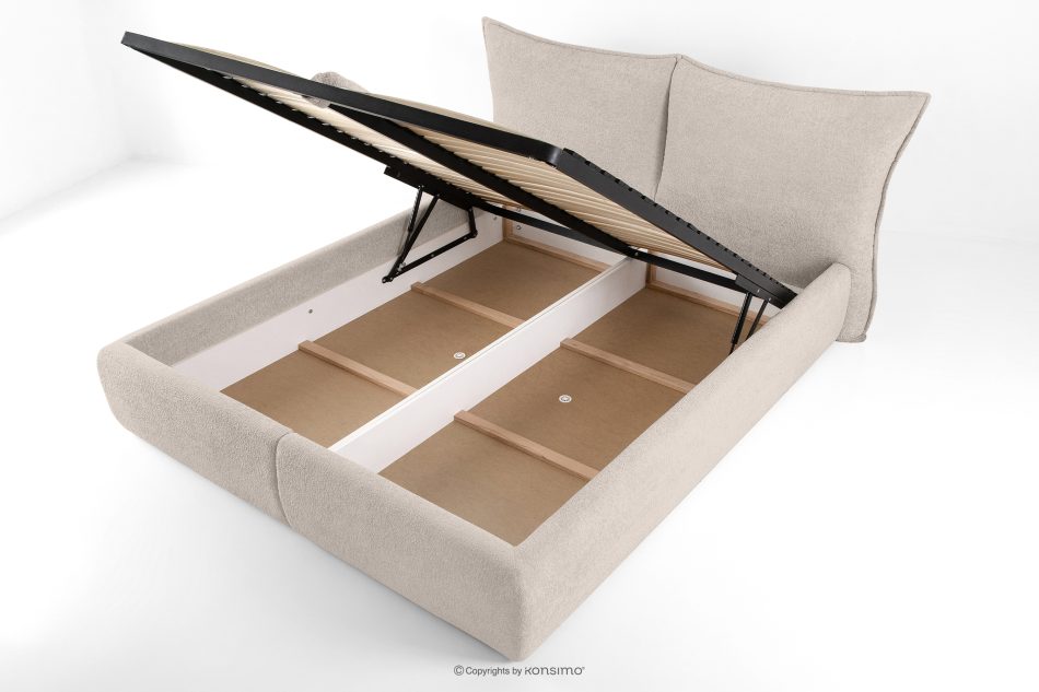 CONSO Bett mit weichem Kopfteil und Lattenrost beige Chenillestoff 180 beige - Foto 6