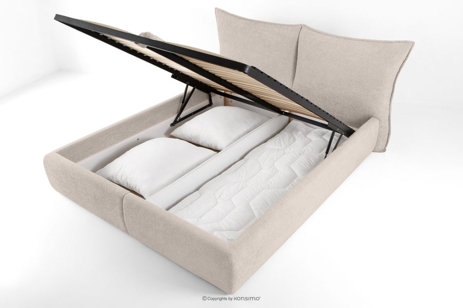 CONSO Bett mit weichem Kopfteil und Lattenrost beige Chenillestoff 180 beige - Foto 7