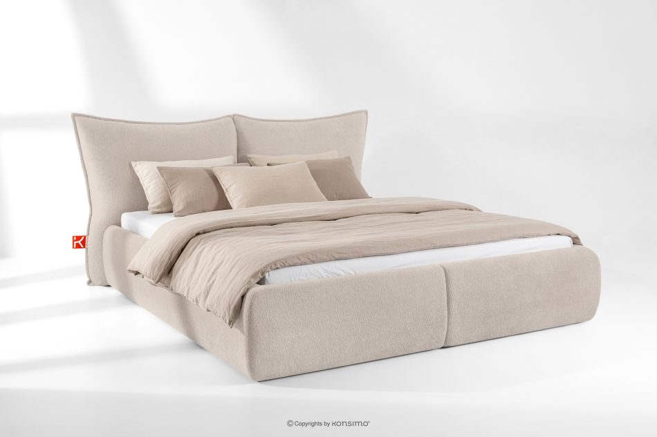 CONSO Bett mit weichem Kopfteil und Lattenrost beige Chenillestoff 180 beige - Foto 1