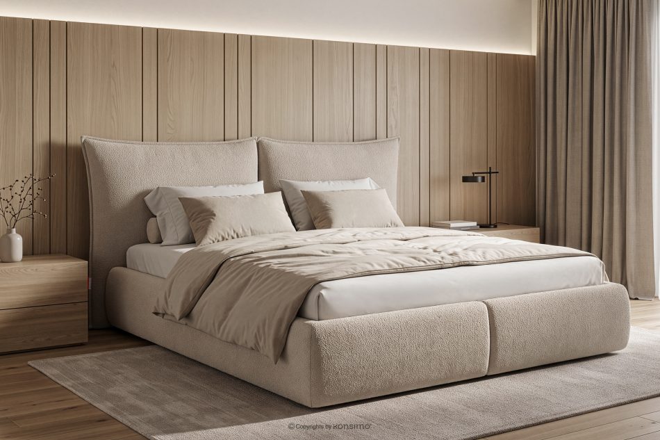 CONSO Bett mit weichem Kopfteil und Lattenrost beige Chenillestoff 180 beige - Foto 16