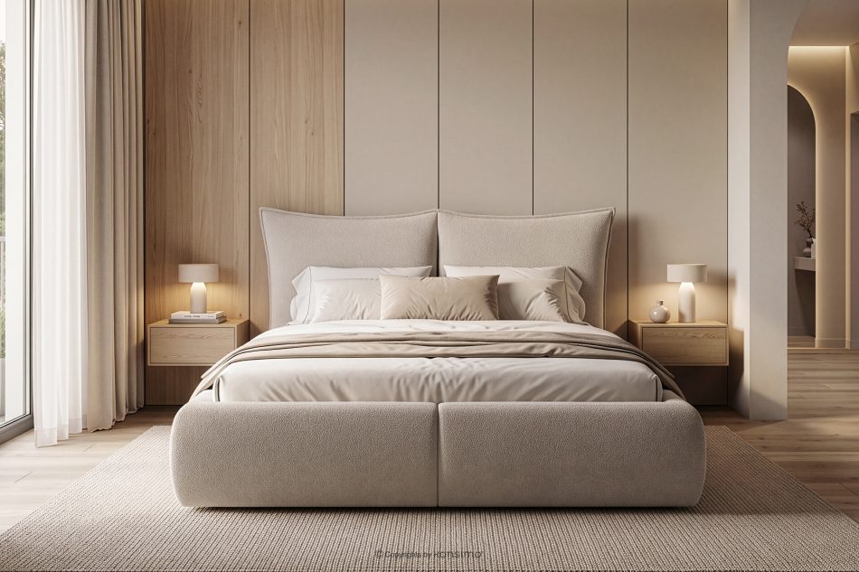 CONSO Bett mit weichem Kopfteil und Lattenrost beige Chenillestoff 180 beige - Foto 18