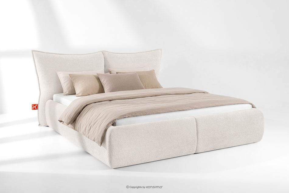 CONSO Bett mit weichem Kopfteil und Lattenrost ecru Chenillestoff 180 ecru - Foto 1