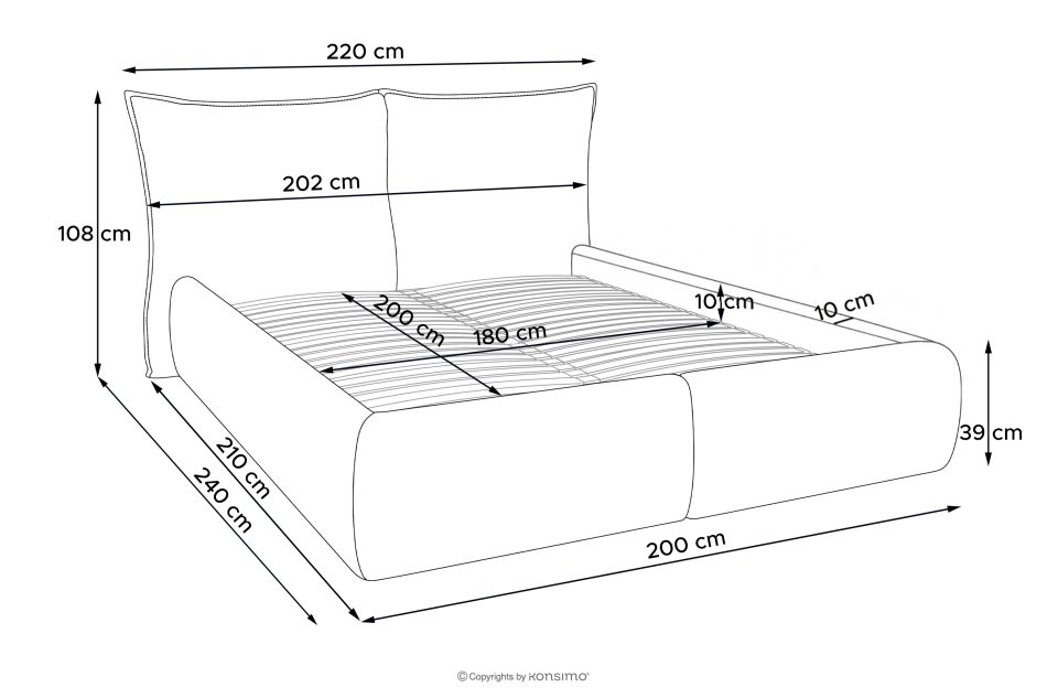 CONSO Bett mit weichem Kopfteil und Lattenrost beige Chenillestoff 180 beige - Foto 19